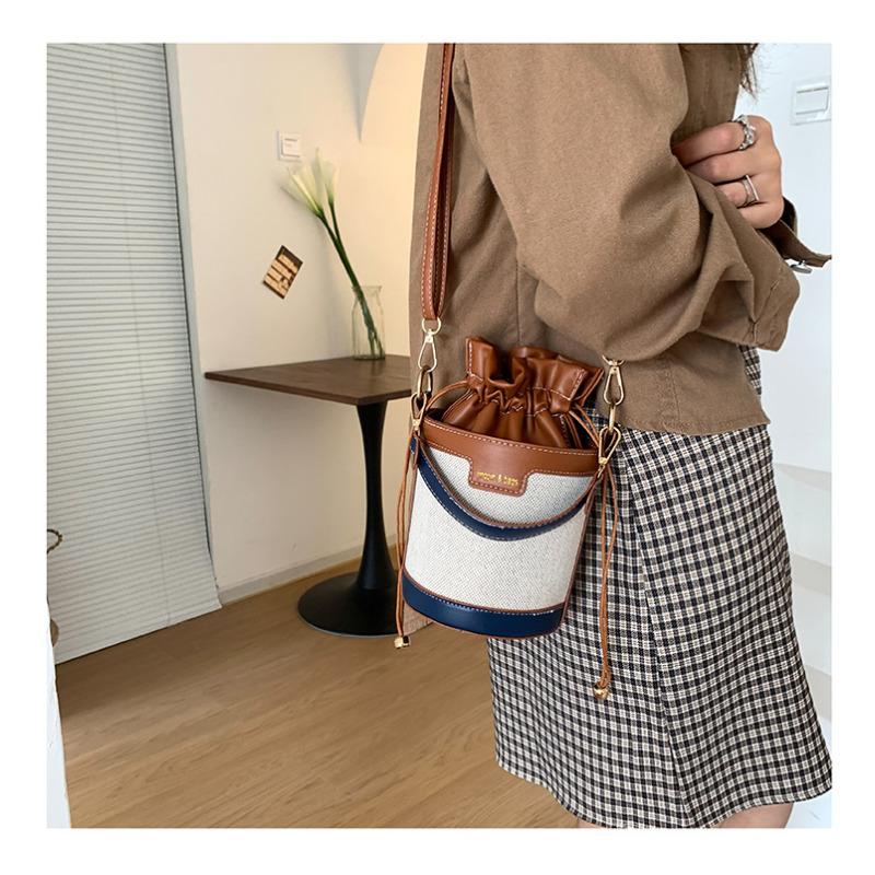 Vintage Color Block Bucket Bag Trendy Shoulder Purse Fashion Round Cylinder Crossbody Handbag for Women CLE