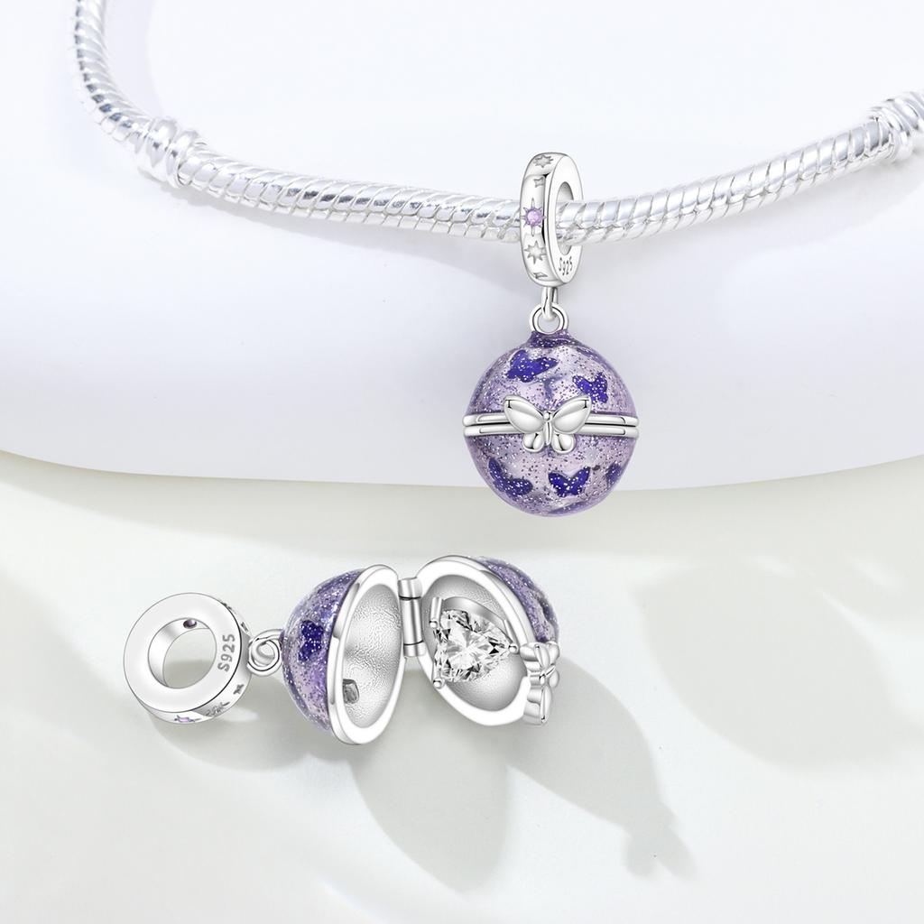 Orstarry 925 Silver Purple Butterfly Love Planet Beads Charm Bracelet DIY Jewelry Trendy Gifts for Party