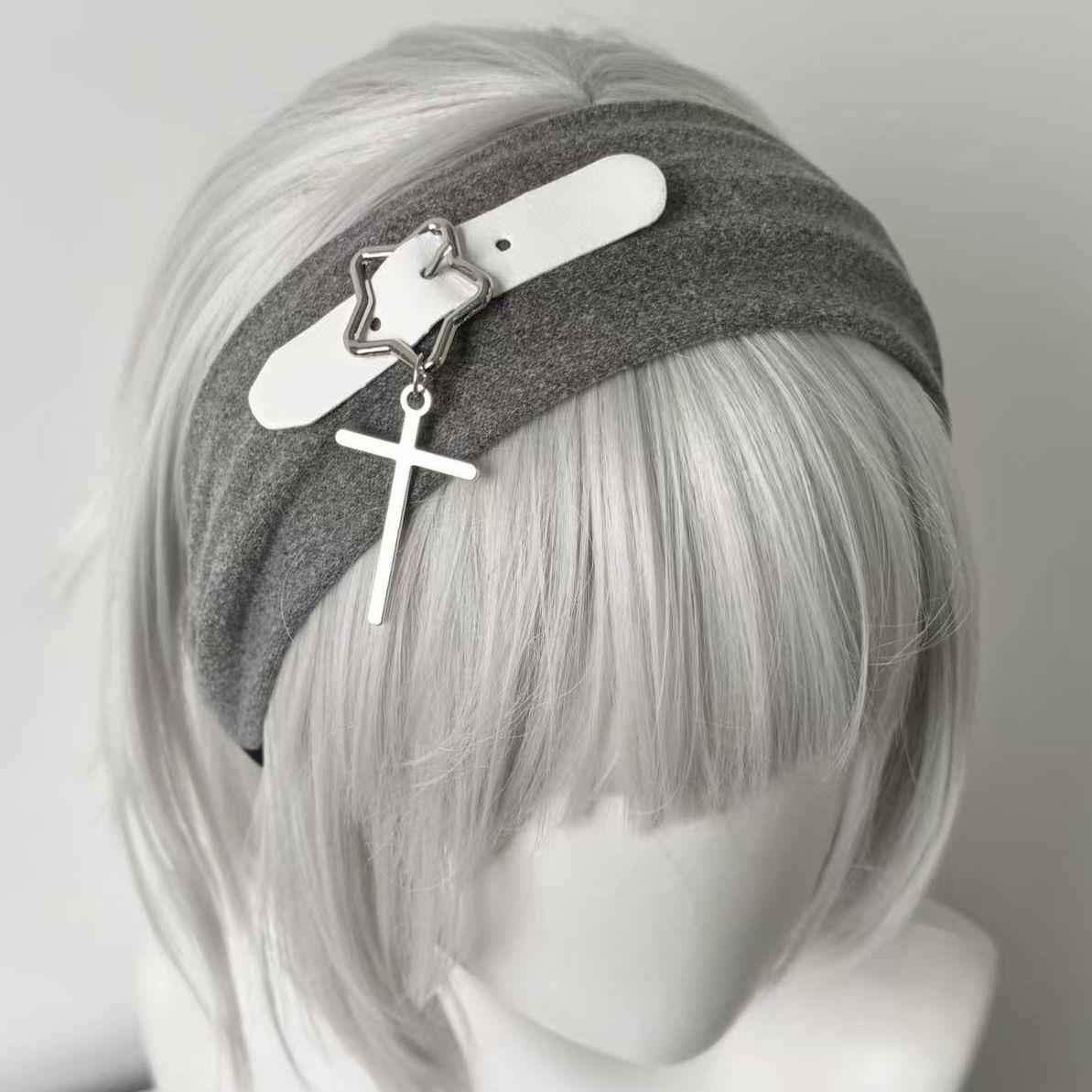 

Star skin buckle cross grey headband girl hair accessories cute core wide headband y2k accessories hair elastics & ties Korean білий