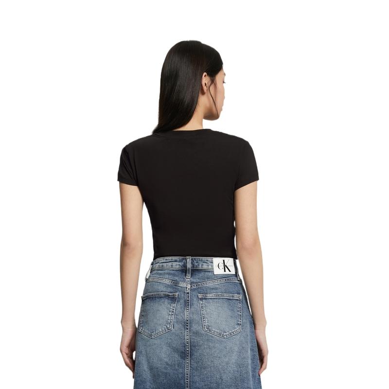Calvin Klein Solid Color Round Neck Cropped T-Shirt Women Tops Black J221172-BEH