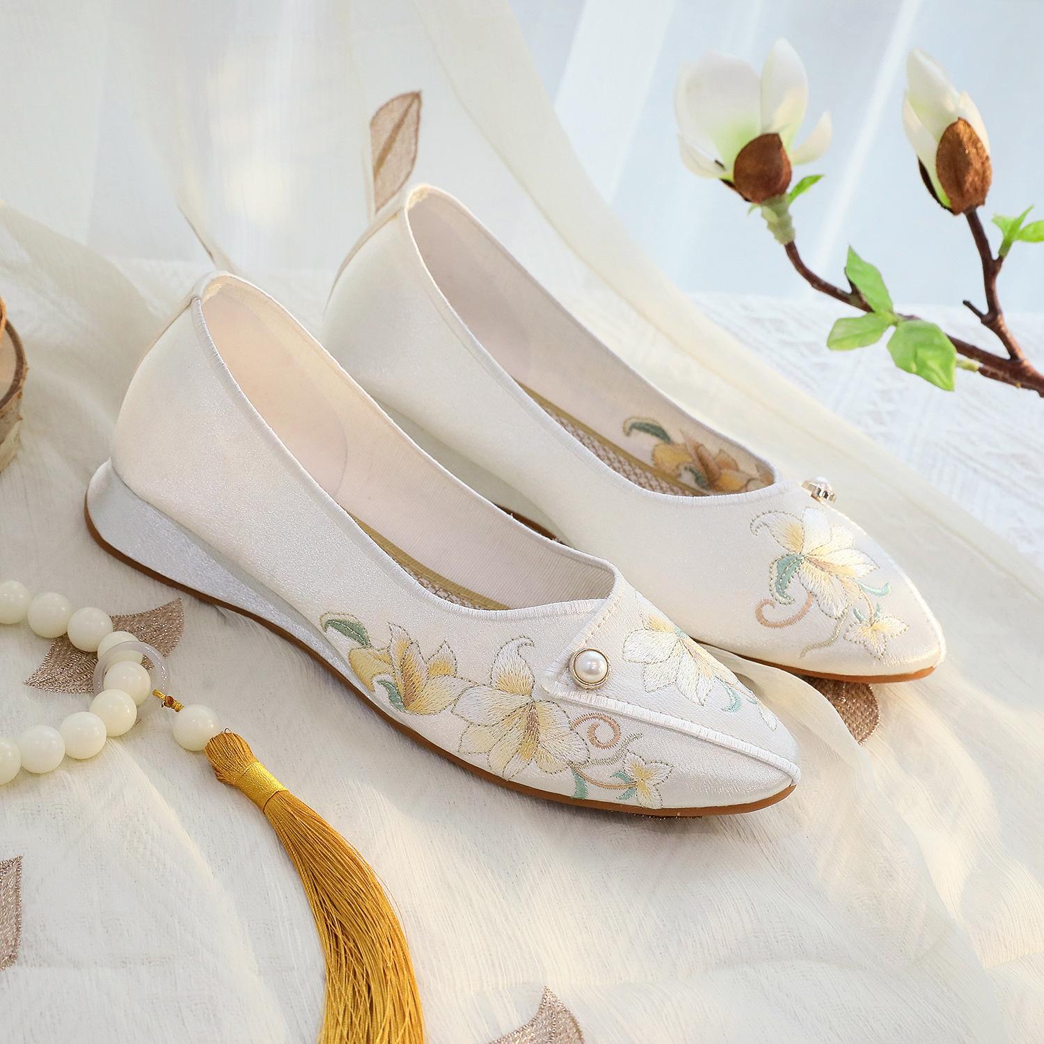 

Lanting, туфли с вышивкой в новом китайском стиле, парусиновые туфли в этническом стиле, туфли на плоской подошве для древнего ханьфу 41 белый