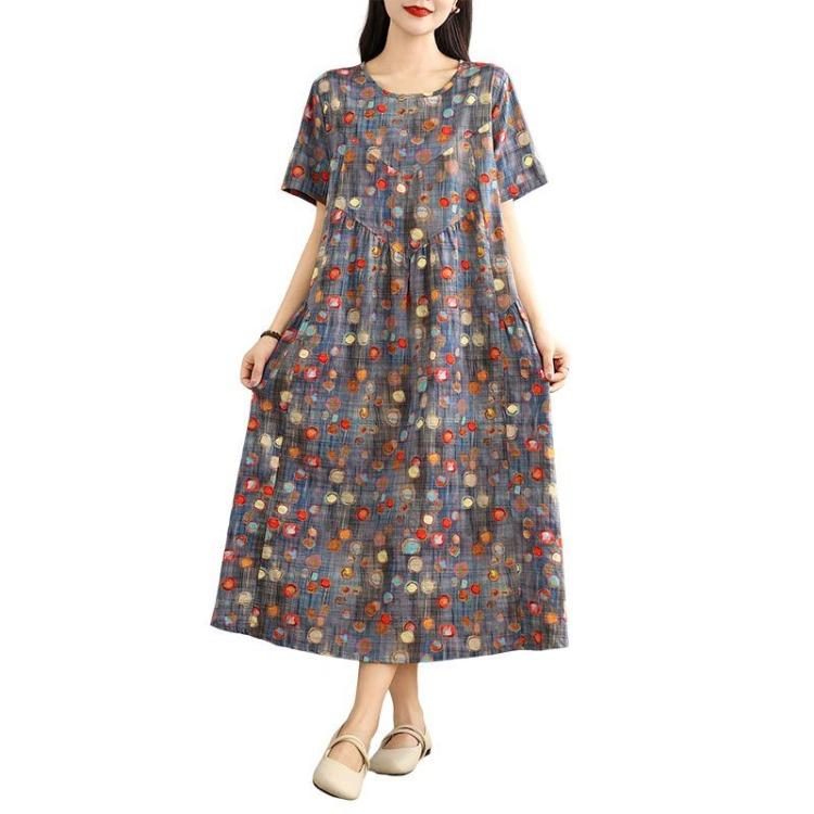 New Summer Vintage Plus Size Women Dress Long Oversized Casual Loose O Neck Basic