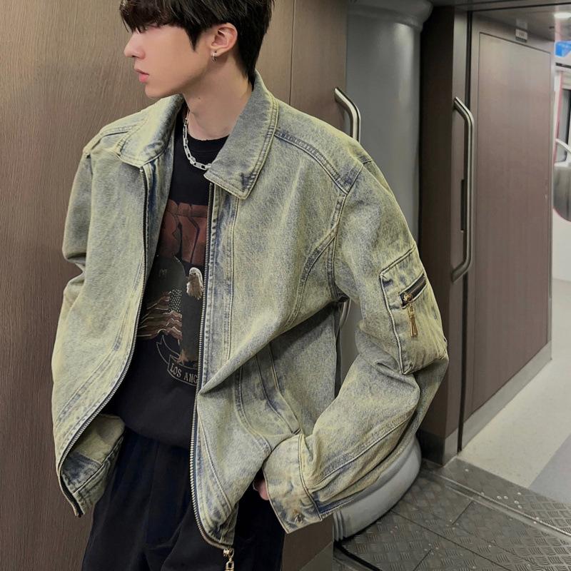 

Потертая джинсовая куртка мужская весна-осень новая красивая уличная куртка американская пара топ с лацканами M