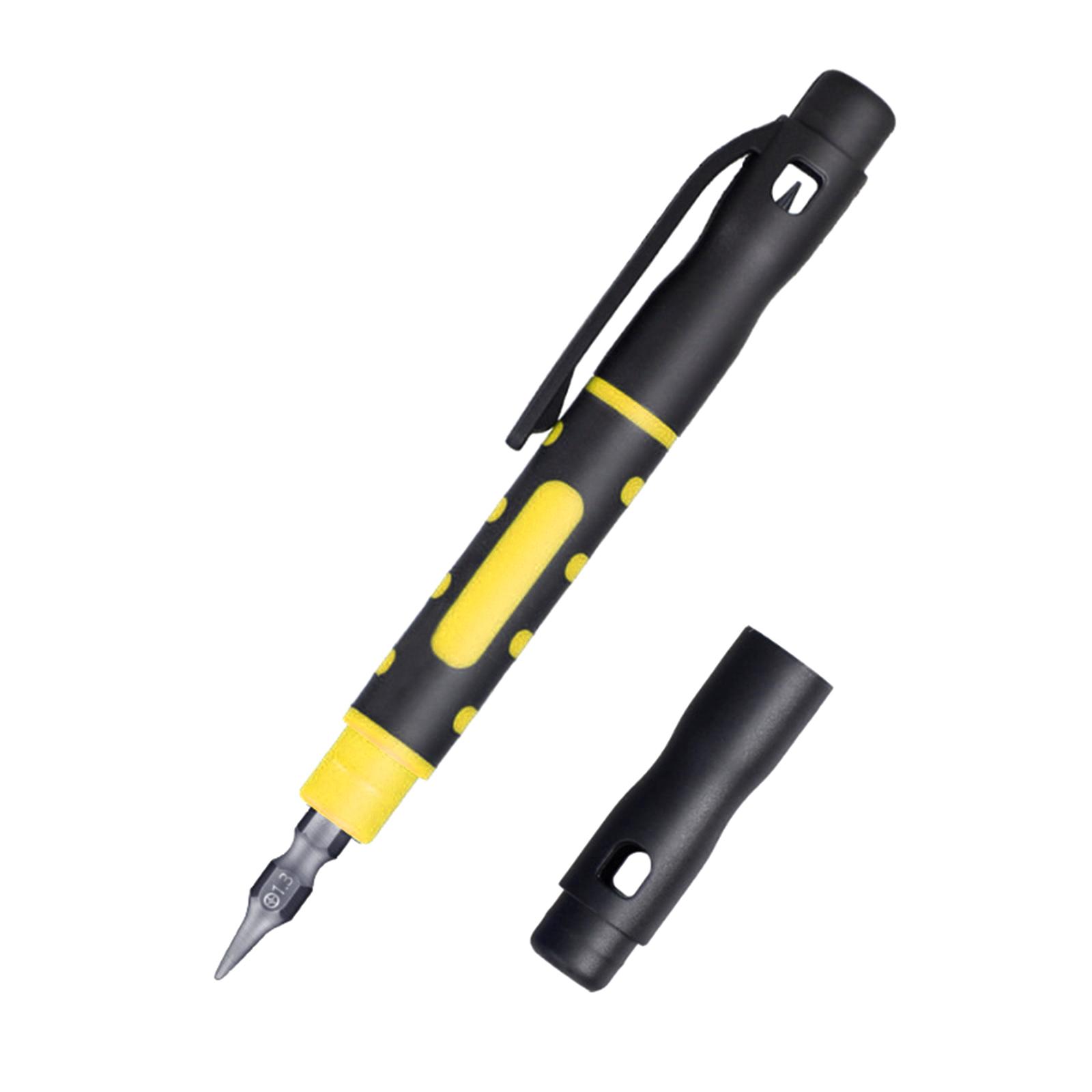 

Многофункциональная отвертка 4 в 1 в виде ручки с магнитными наконечниками, двухсторонняя крестообразная плоская отвертка для кармана жёлтый