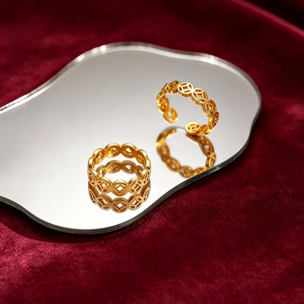 999 Sterling Silver & 24K Gold Copper Coin Ring: Trendy Open Band for Wealth