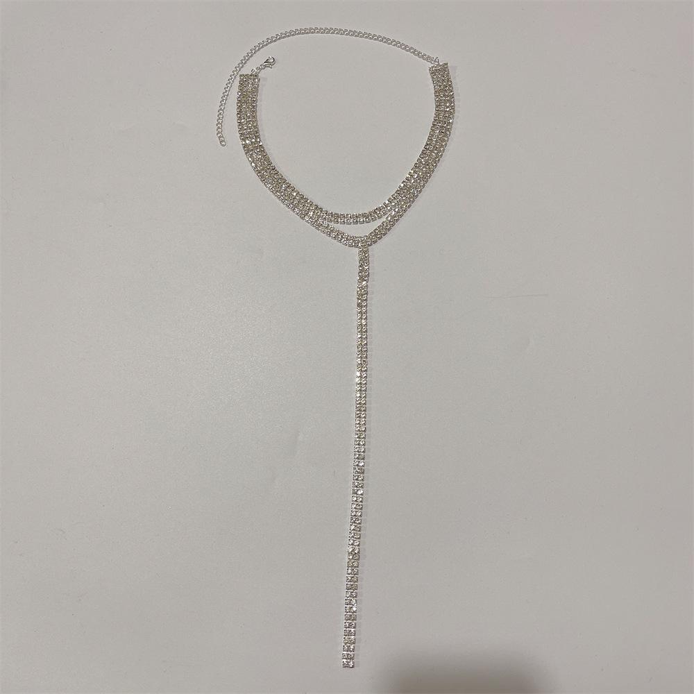 European And American Simple, Fashionable And Sexy Diamond-Encrusted Necklace Body Chain For Women, Beach Bikini Rhinestone Body Jewelry