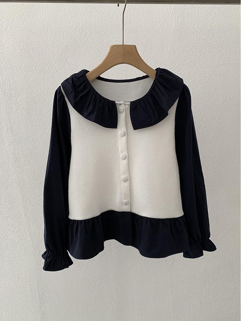 

Oumalai Women s Ruffled Collar Color Block Long Sleeve Shirt - Autumn/Winter Single-Breasted Top Trendy Style One Size белый