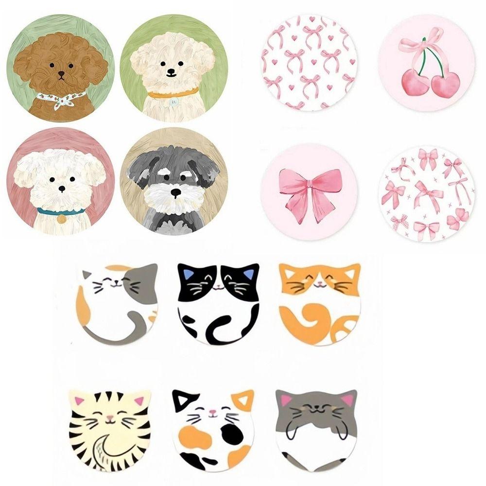 4/6pcs Round Wooden Cat Coaster Waterproof Insulation Pad Sweet Coffee Cup Mat For Coffee Table