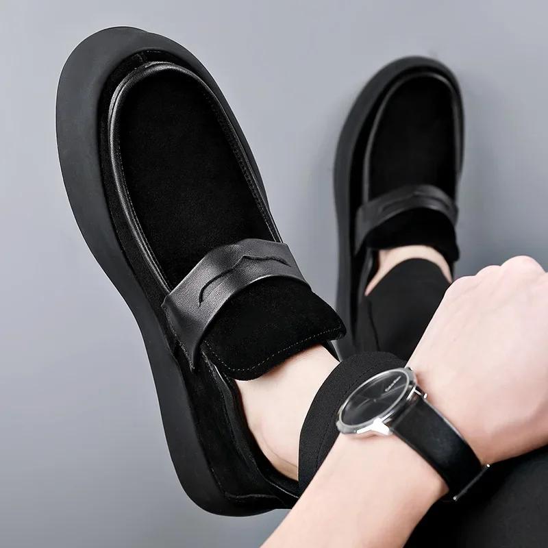 Shoes Men Leather Original Designer Cow Suede Leather Shoes Men's New Thick Sole Loafers Soft Sole Suede Leather Casual Shoes