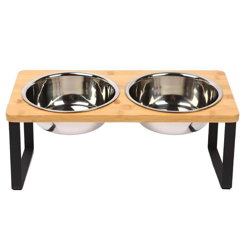 Bamboo & Stainless Steel Cat and Small Dog Bowl Feeder