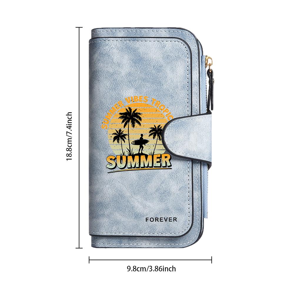 Vintage Summer Pattern Long Wallet Fashion Casual Large Capacity Portable Daily Use Card Holder Purse