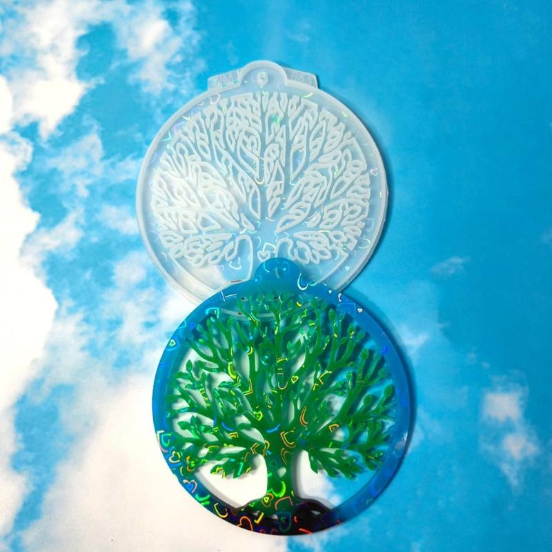 Round Branch Resin Mold Silicone Casting Mold with Leaf Cutout Details, Easy Release Design for DIY Hanging Ornament and Handmade Craft Use