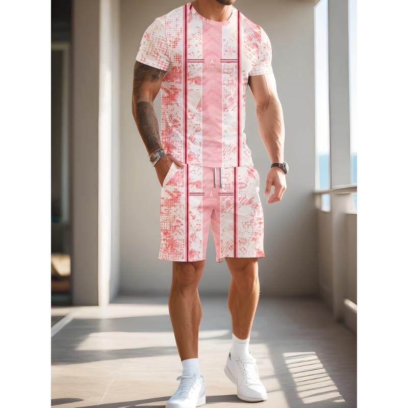 New! Men s 3D printed casual T-shirt suit, suitable for daily wear S