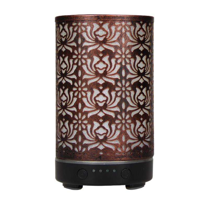 Aroma Diffuser Scent Ultrasonic Air Humidifier Iron Art Hollow Lotus Flower Pattern 2025 New Home Decorations with LED Lights