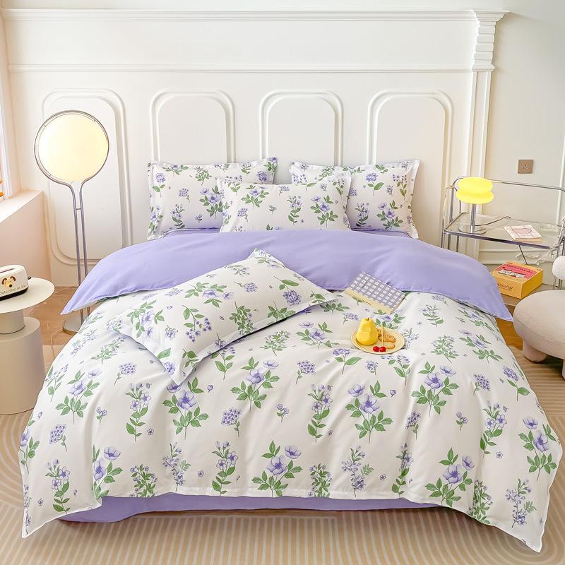 Pure Cotton Abraded Bedding Four-piece Set, Bed Sheet Quilt Cover, Dormitory Cotton Three-piece Set
