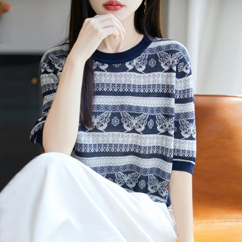 Women Knit T-shirt MODERN NEW SAGA Summer Knitted Shirt Short Sleeve Tees O-neck Pullover Knit Tops