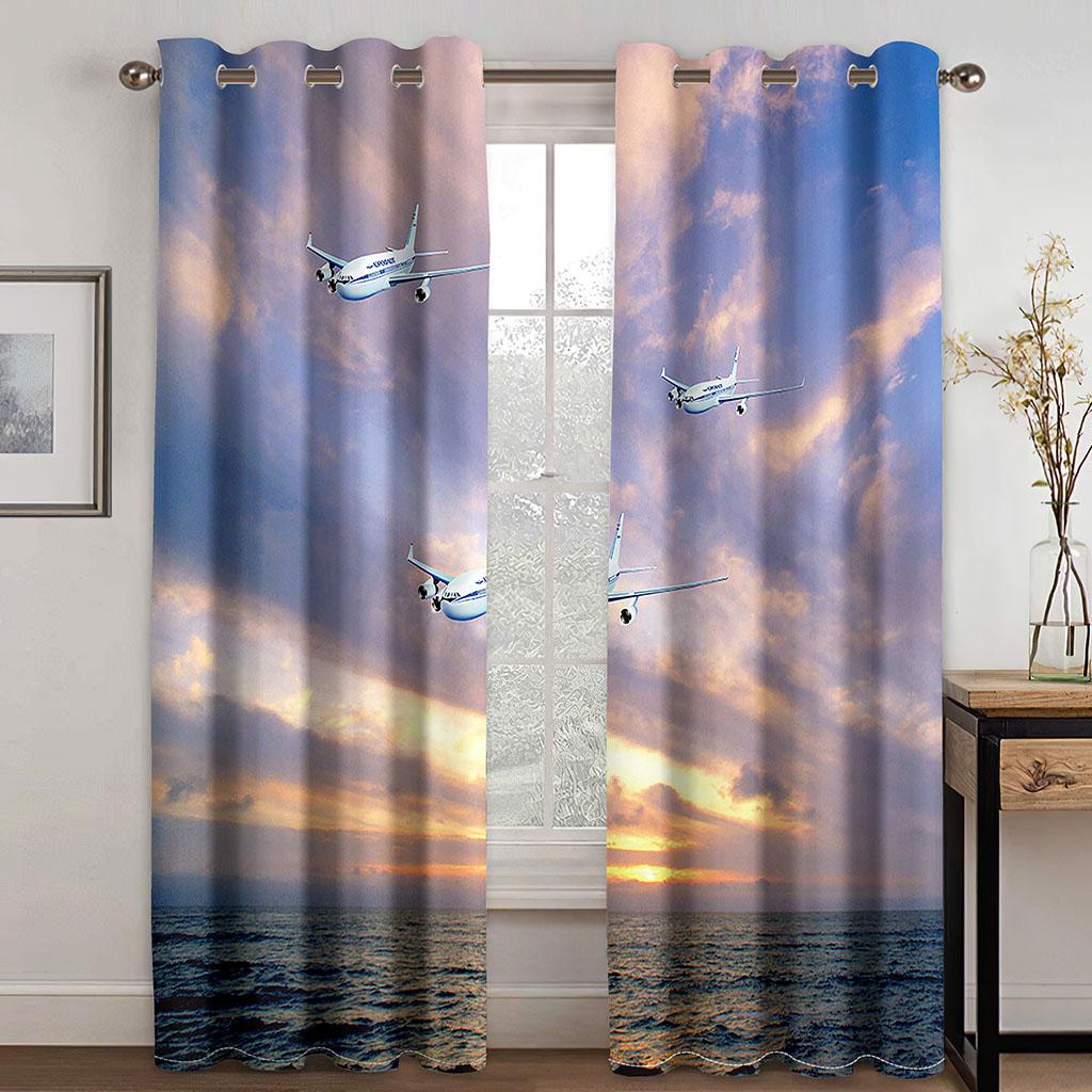 Free Shipping Cheap 3D Printed Planes In the Sky Landscape 2 Panels Shading Windowpane Drapes for Livingroom Space Bedchamber Ornament Hook