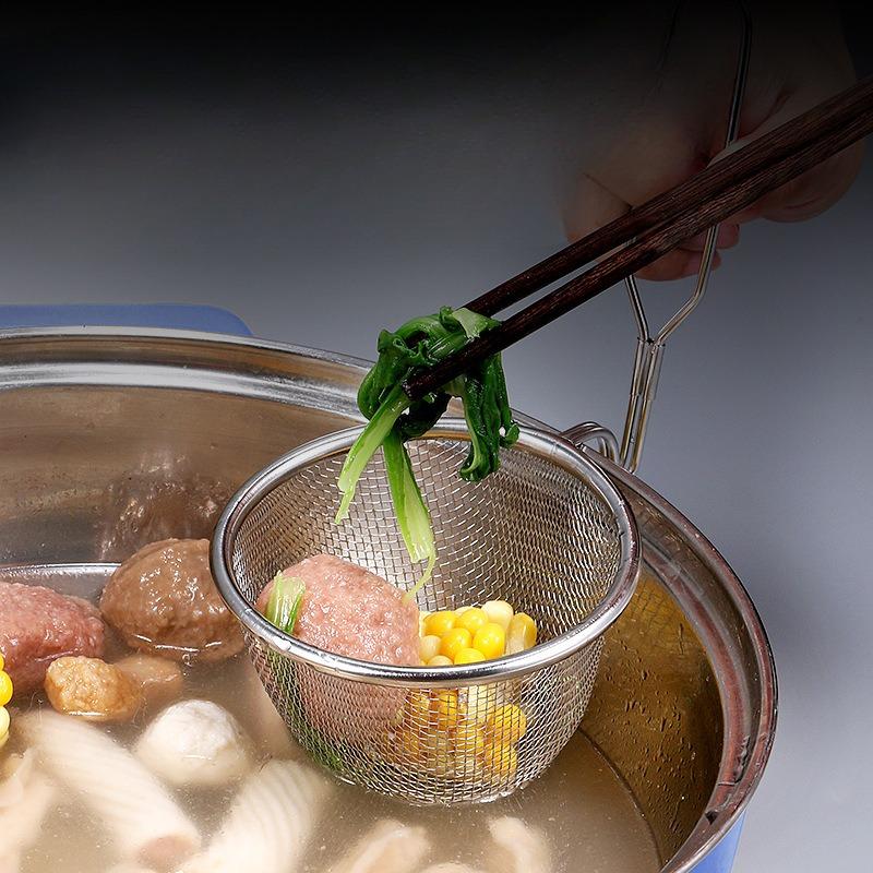 Edelstahl Hot Pot Sieb, Haushaltssieb, Trichter mit Haken, Sieb zum Schöpfen und Kochen von Nudeln