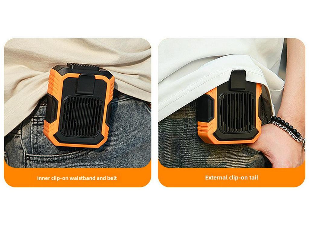 Tragbarer, wiederaufladbarer, an der Taille hängender elektrischer Ventilator: Große Kapazität, starker Wind, Kühlung im Freien