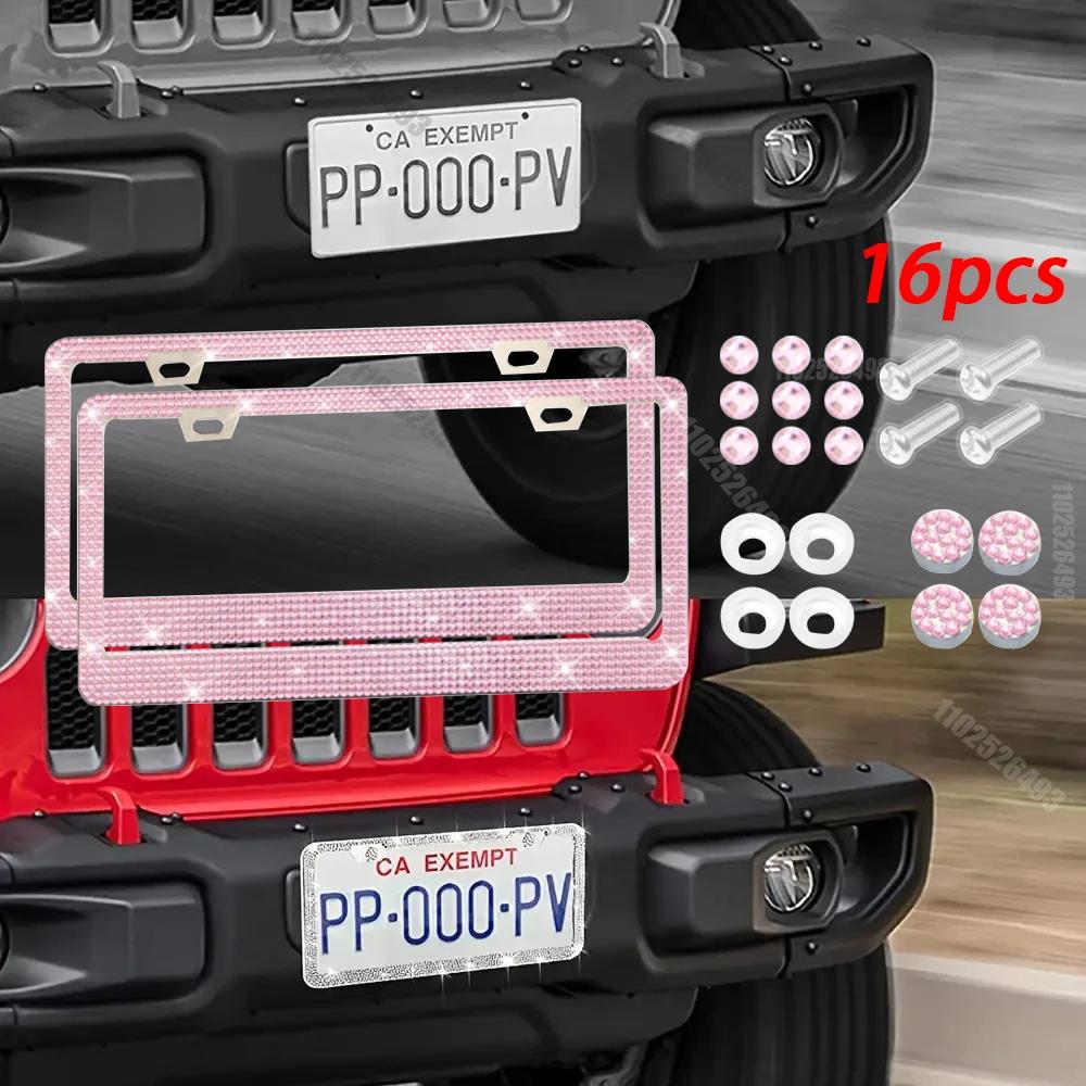 NEW Bling Crystal Car License Plate Frame Women Rhinestone License Plate Frame Cover Holder Car Accessories with Screw 31*16cm License Plate Covers