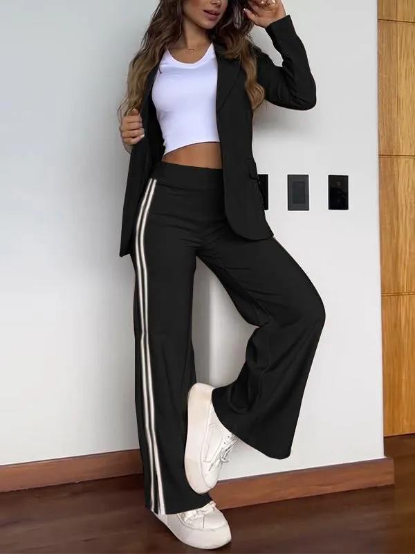 2024 Women's Casual Lapel Suit & Wide-Leg Pants Set - Autumn/Winter Trend for Europe & America