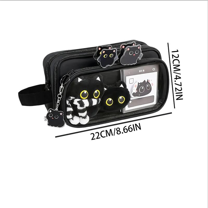 Trousse à Crayons Amovible Design Chat Noir Créatif 10 Compartiments Grande Capacité Étui à Papeterie Mignon pour Étudiant Bureau
