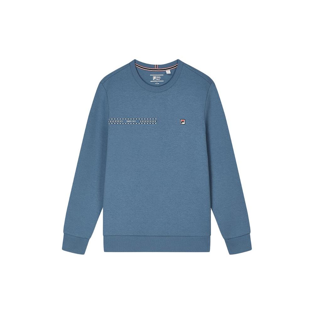 FILA Logo Print Casual Knit Pullover Sweatshirt Men sweatshirt Planet-Blue F11M341213F-BU