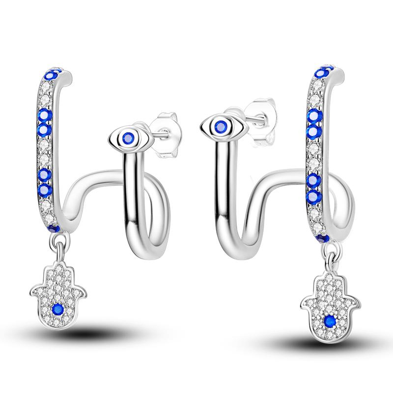 925 Silver Evil Eye Zircon Stud Earrings For Women Religious S925 Jewelry Party Gifts DIY Fashion Accessories