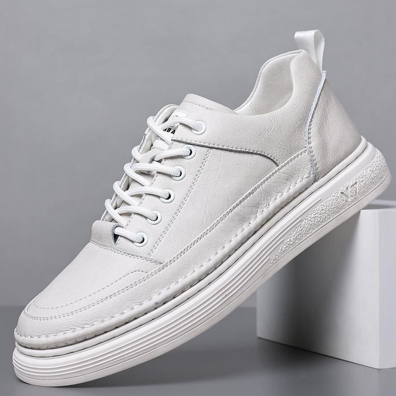Men's Casual Leather Shoes, Genuine Leather Men's White Shoes, Trendy Fashion, Soft-sided Sports Board Shoes, Men's Shoes