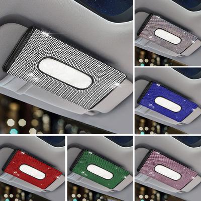 Bling Bling Diamant-Auto-Visier-Taschentuchhalter zum Aufhängen, Leder, Kristalle, Strass, Papierhandtuch-Abdeckung für Damen, Auto-Zubehör