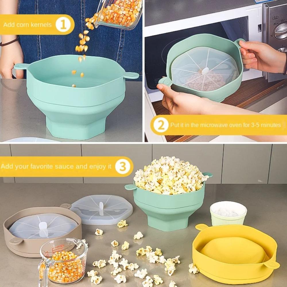 Silicone Popcorn Popper with Lid Reusable Collapsible Bowl Microwave and Dishwasher Safe for Home Party Office Baking Tools
