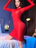 Long Sleeve Glossy Shiny Nylon Transparent Dress Tights Package Hip Minifalda Sexy Vestido Bodystocking Robe Dresses Miniskirt