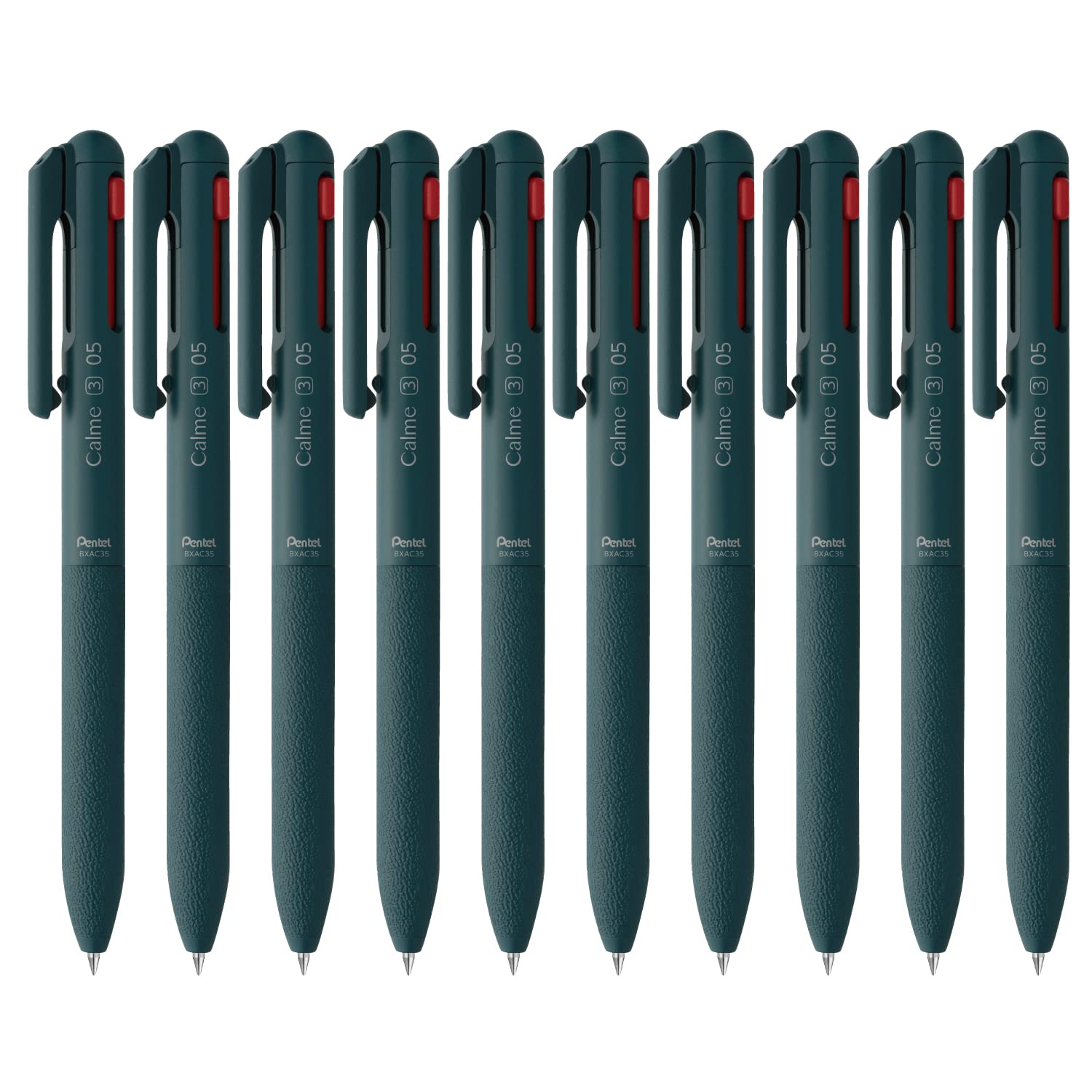 

Pentel Calme Ballpoint Turquoise 10 and Blue 3-Color Pen, 0.5mm, Blue, Pens, BXAC35S, Black, Red,