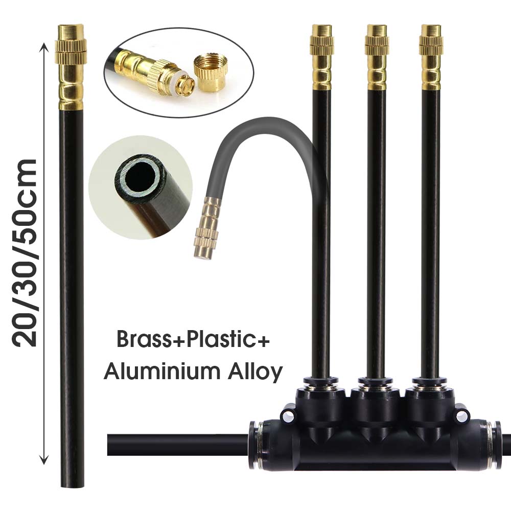3-way 20/30/50cm Misting Nozzle 360° Bend Atomizer Sprayer Slip Lock Quick Connect 3/8" 9/12mm Garden Irrigation Cooling System
