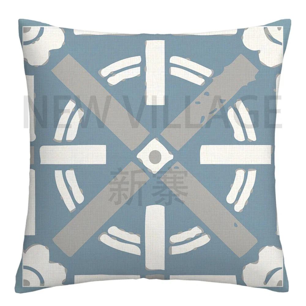 Federa cuscino geometrica lino blu lago bianco fodera cuscino divano decorazione casa può essere personalizzata per te 40x40 45x45 50x50 60x60