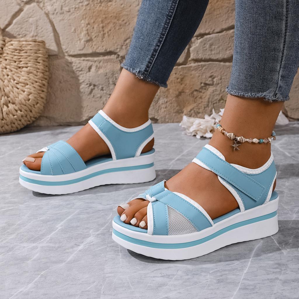 Large size platform sandals women's new wedge heel Velcro women's beach sandals