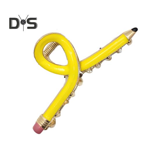 

Заколка для волос в виде карандаша с нескользящей ручкой и заколкой для волос с легкой конструкцией, держатель для волос, аксессуар для школы жёлтый