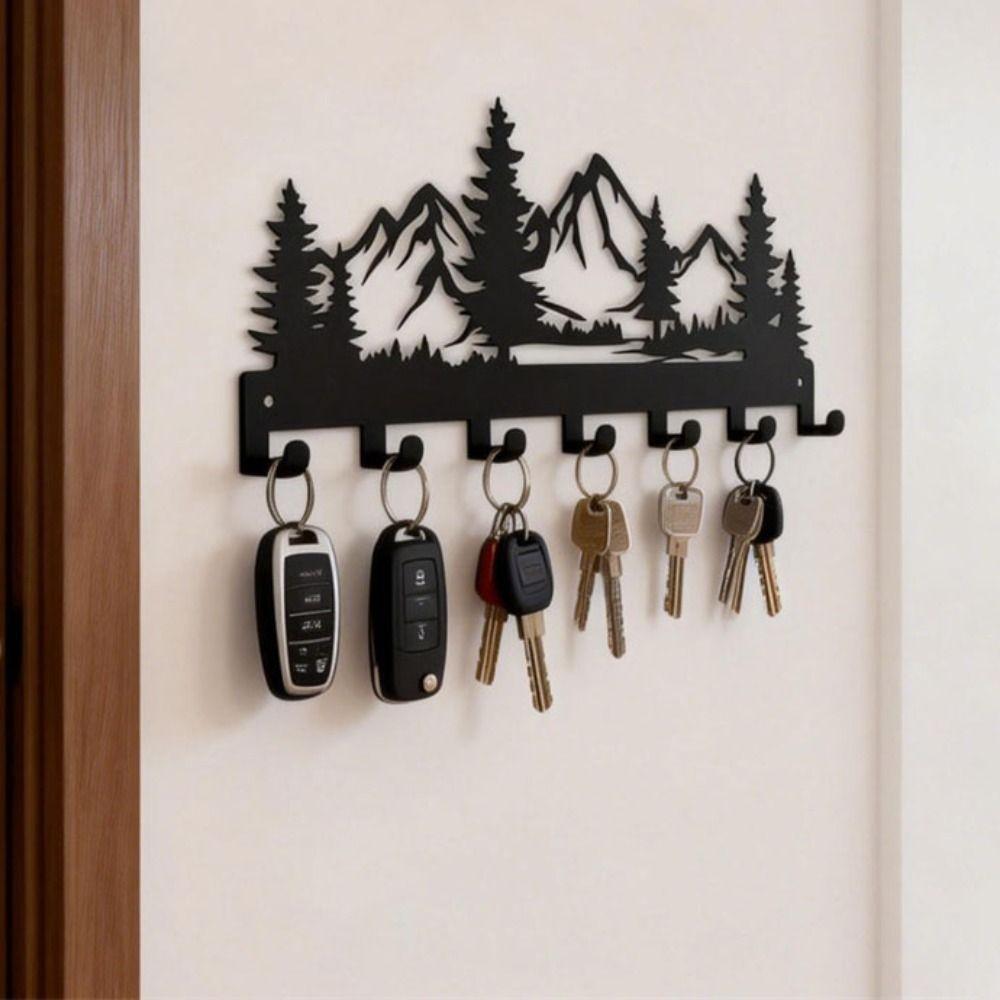 Creative Charming Forest Design Key Storage Rack Wall-mounted Black Entry Wall Key Hook Metal Wall Hanging Rack For Storing Keys