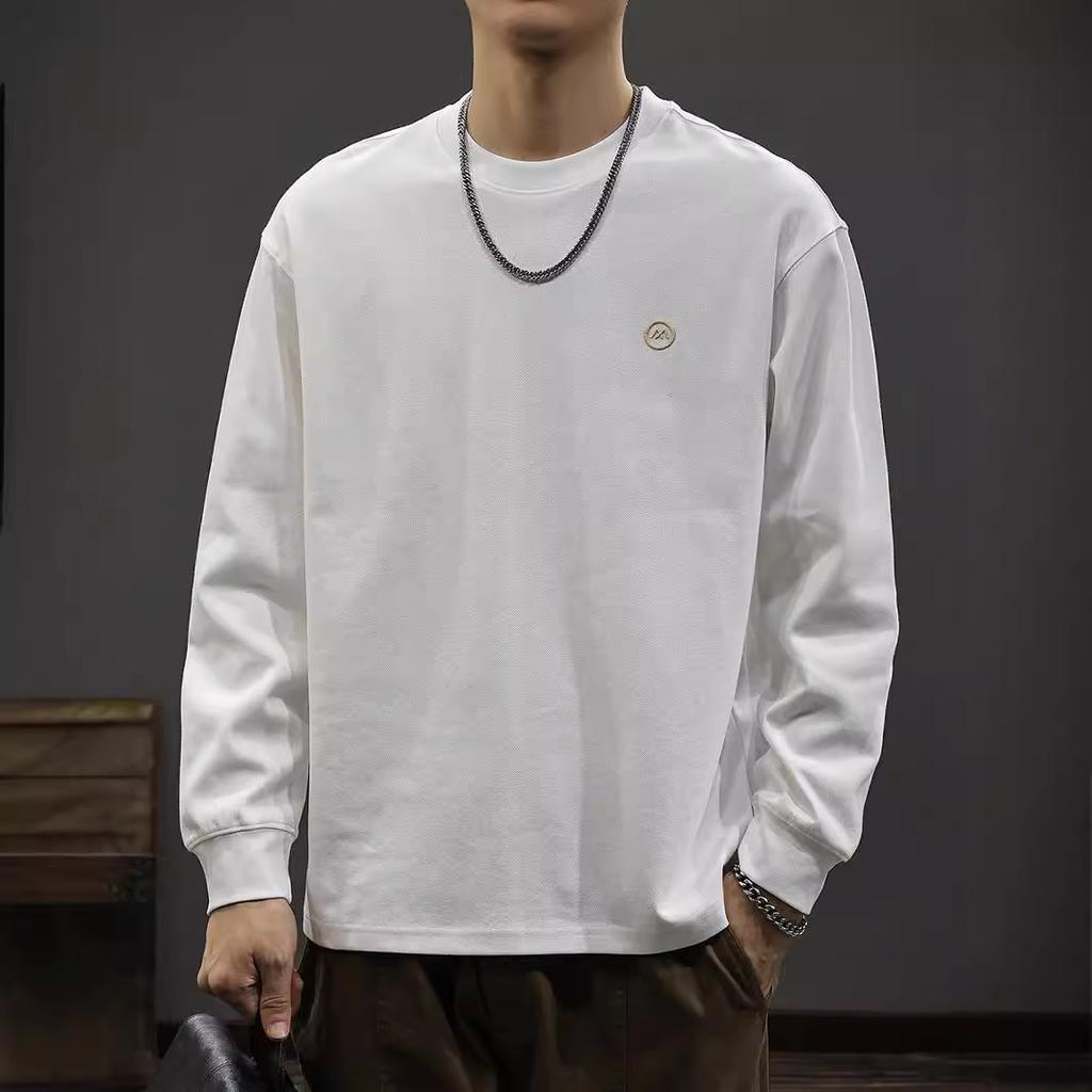 Autumn Simple Embroidered Long-Sleeved T-Shirt Men'S 50G Heavy Knitted Bottoming Shirt American Trendy Sweater