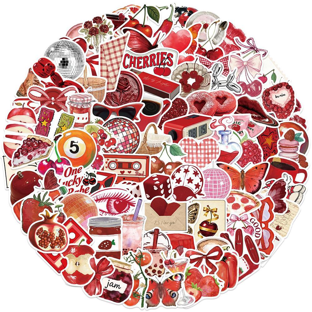 10/30/50/100pcs Red Cherry Girl Cartoon Aesthetic Graffiti Stickers Waterproof Retro Decals DIY Stationery Phone Case Laptop
