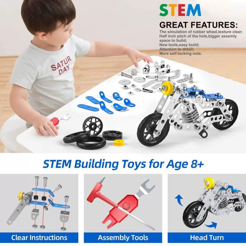 Çocuklar İçin Metal Yapı Askeri Serisi Montaj Oyuncakları Erector Set Değişken Çok Şekilli Yarış Arabası Motosiklet Yapım Kiti Erkek Çocuk Hediyesi