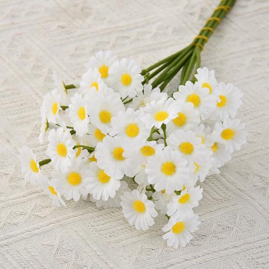 6Pcs Artificial White Daisies Realistic Fake Flower Branch Home Office Wedding Party Table Centerpiece Indoor Outdoor Faux Bloom Plants Decoration