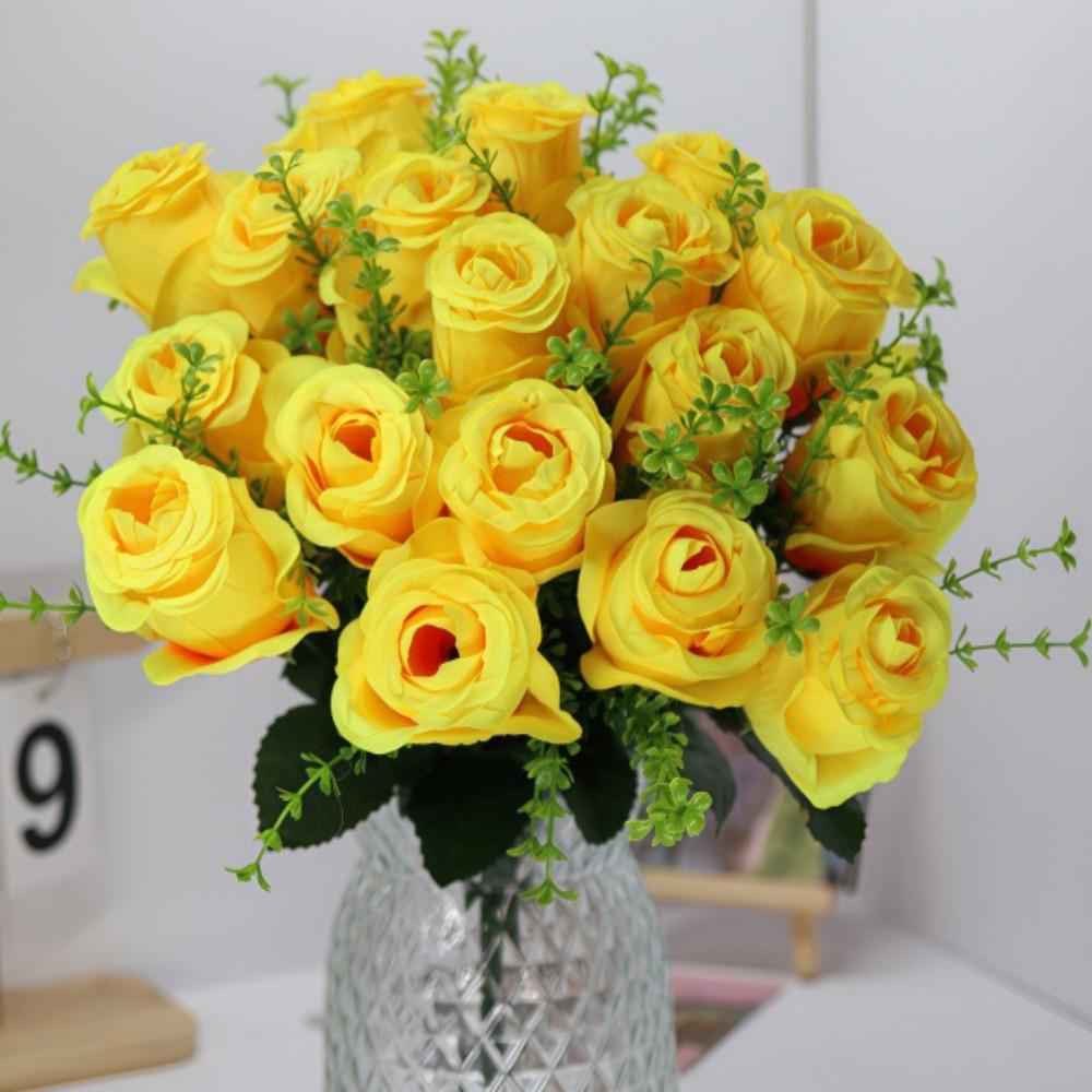 18 Heads Real Happy Flower Mini 9 Colors Natural Simulated Rose Photography Photo Gift Crystal Grass Bouquet Home Decorative