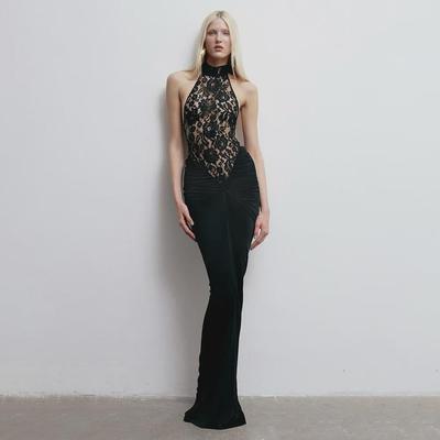 European and American Black Lace Hollow Backless Sleeveless Dress - Breathable, Slim, Sexy