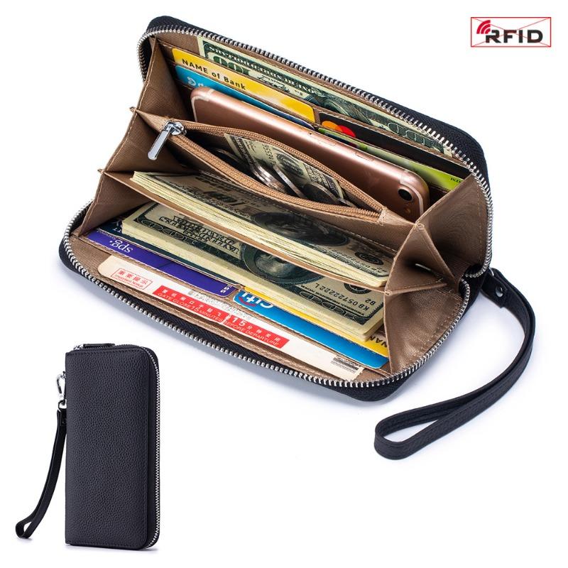New women's wallet, long leather RFID clutch bag, soft leather simple wallet, high-end mobile phone bag, large capacity