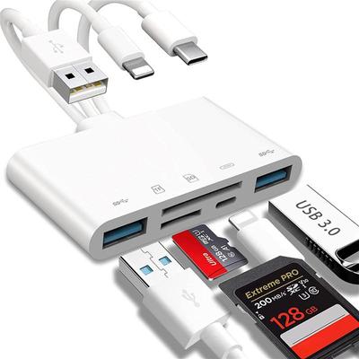 5 In 1 Memory Card Reader Type-C USB OTG Adapter SD/TF Card Reader for Lighting/USB C/USB A With Charging Port for iPhone 15 16 14 Samsung Xiaomi