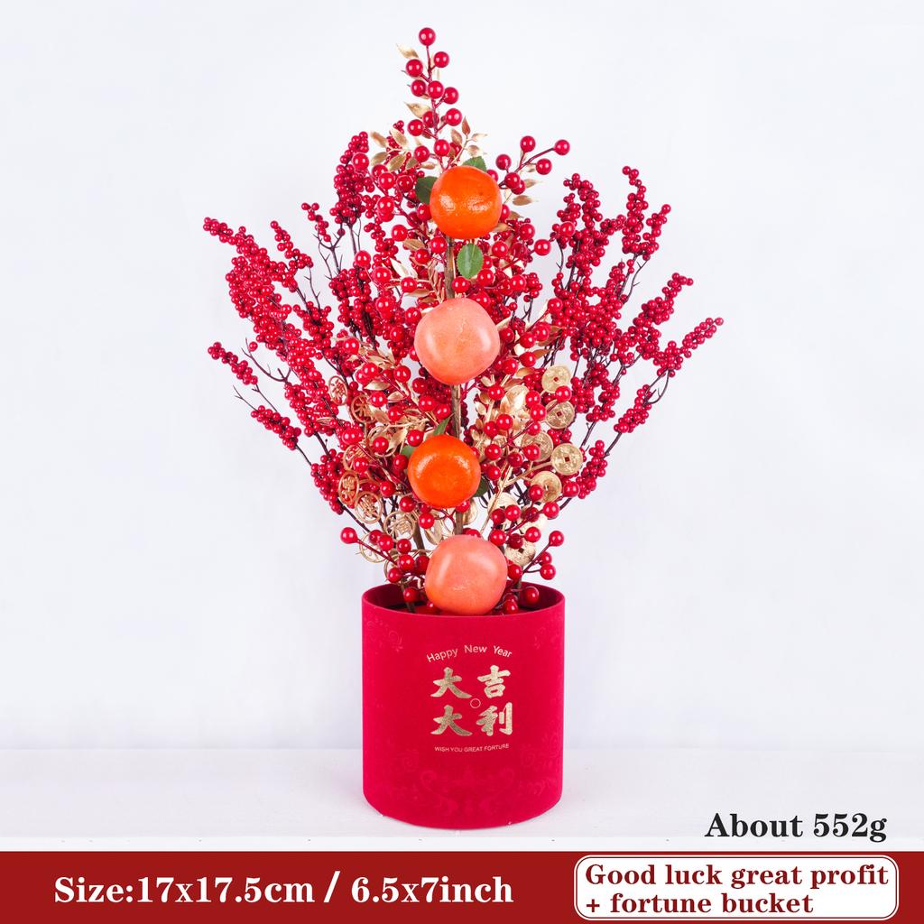 Uflower Lunar New Year Artificial flowers 2026 New Year Artificial Red Fruit Berry Pot Wedding Party Home Room Decorations