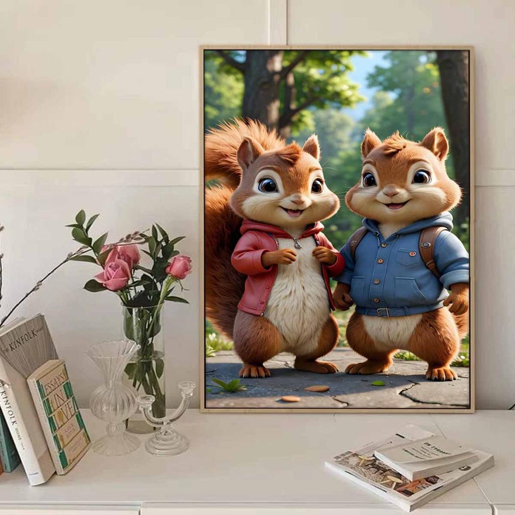 Diamond Mosaic Colorful Diamond Painting Two Squirrels Full Round Embroidery Cartoon Creative Hobbies Wall Decor
