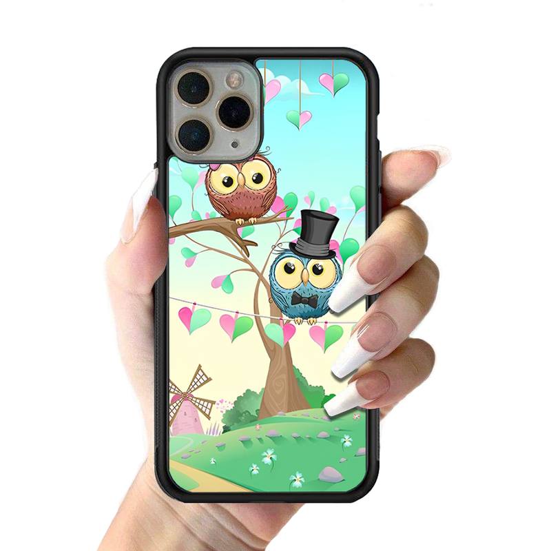 Cartoon Lovely Owl Phone Case Silicone PC+TPU Case for iPhone 11 12 13 Pro Max 8 7 6 Plus X SE XR Hard Fundas