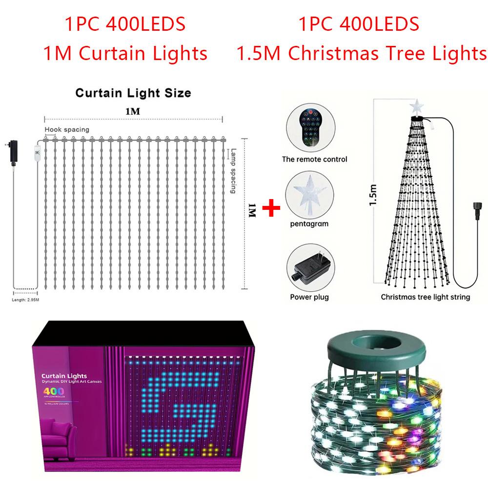 

Розумні Різдвяні Вогні Світлодідна Гірлянда Завіса Набір Керування через Додаток Синхронізація з Музикою Кольори DIY RGB Гірлянда для Вечірки Фестивального Декору UK Plug